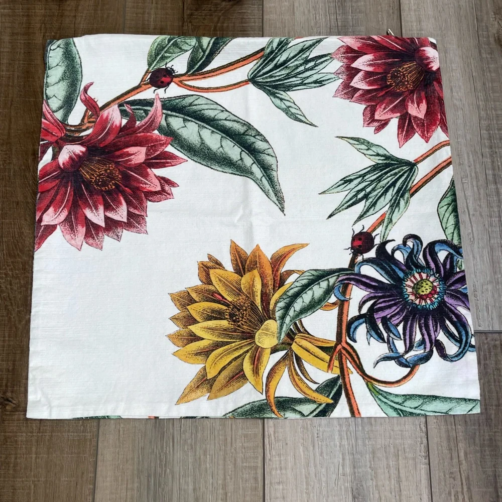 H&M Floral Pillow Cover | 20x20 Botanical Green Purple Yellow Red